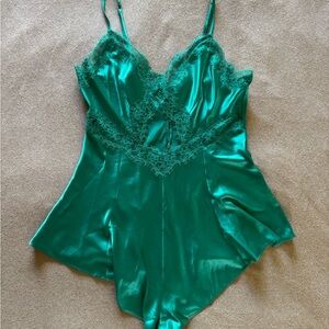 Victoria's Secret Emerald Satin Lace Teddy